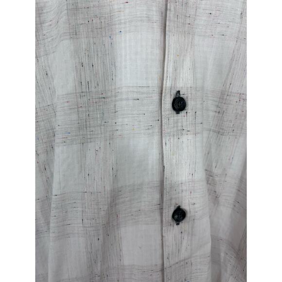 Jared Lang XL White Gray Plaid Button Up Shirt with Multicolor Flecks - Picture 2 of 6